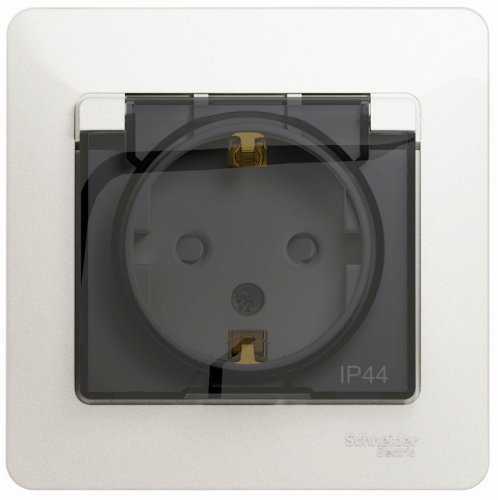 Розетка с заземлением с рамкой Systeme Electric Glossa 1-м. крышка шторки IP44 перламутр картинка